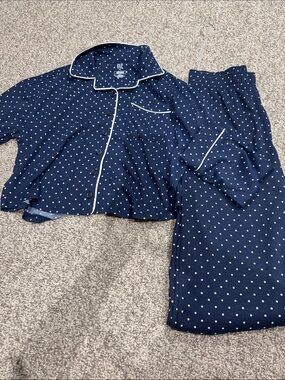 Children's Navy Polka Dot Pajama Set with White Trim